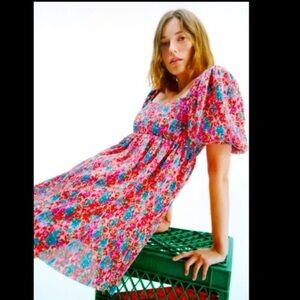 Zara Floral Babydoll Smocked Mini Dress